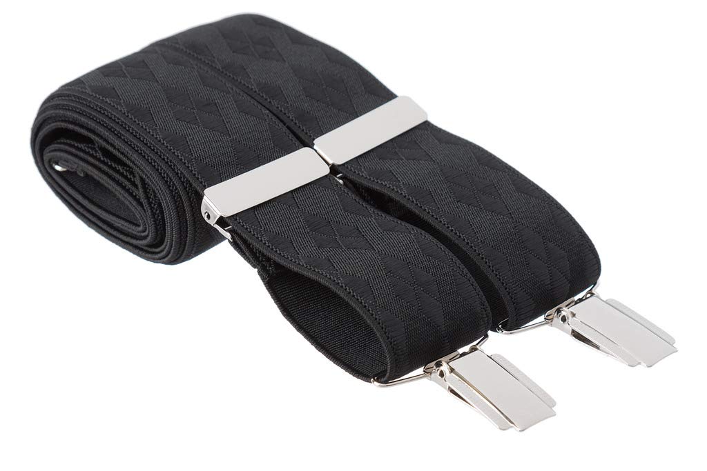 Mandittions Men's Black 3XL Formal Dresswear Trouser Braces 35Mm Wide 4 Silver Clips 56 Inch