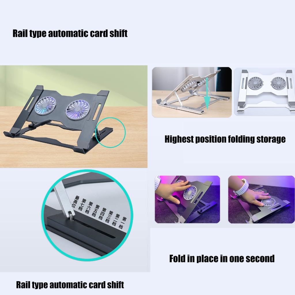Soporte ergonómico para portátil con ventilador grande y soporte en ángulo Almohadilla de refrigeración de aluminio