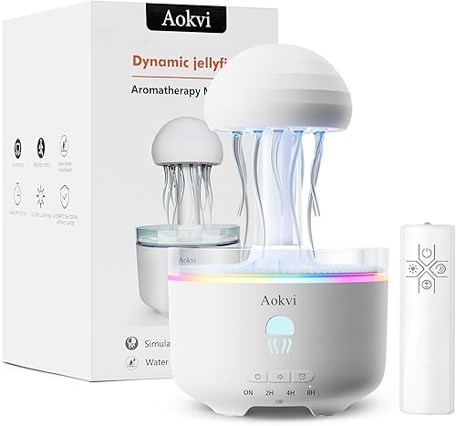 300ML Jellyfish Essential Oil Diffuser, Quiet Aromatherapy Mist Diffusers for Essential Oils, with 7 LED Color Changing Light and Auto-Off Switch, Suitable and Families Humidifiers for Bedroom（White）
