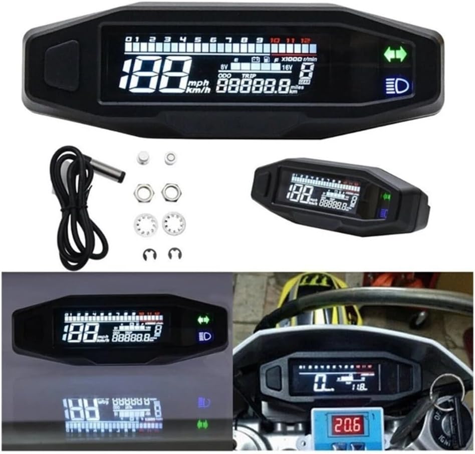 Motorcycle Odometer Gauge Motorcycle Tachometer Digital Speed Meter LED Tachometer Dashboard Instrument Panel Meter Display Universal