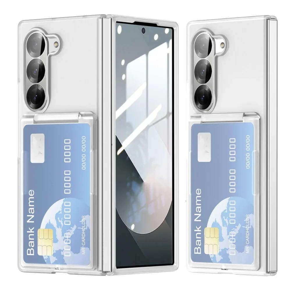 Custodia a portafoglio con supporto per slot per carte di credito per Samsung Galaxy Z Fold 6 5 5G, resistente custodia protettiva in PC rigido, trasparente opaco, per Samsung Galaxy Z Fold6