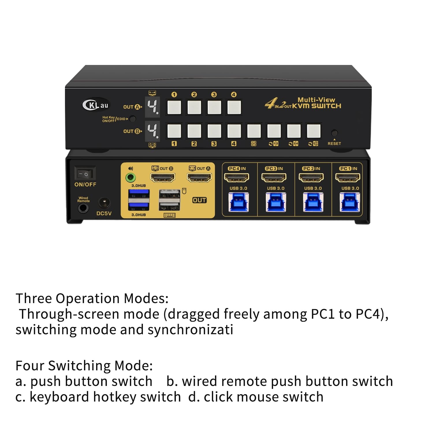 CKLau 4 Port HDMI Split Multi-View KVM Switch Dual Monitor with Cables - Supports Single, Dual, Quad Screen Modes - Split & PIP Function, Hotkey Switching