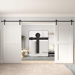 WINSOON Double Barn Door Hardware Kit 5-18ft Sliding Track for Interior Exterior Closet Cabinet Kitchen Hallway (16FT Double Doors Kit)