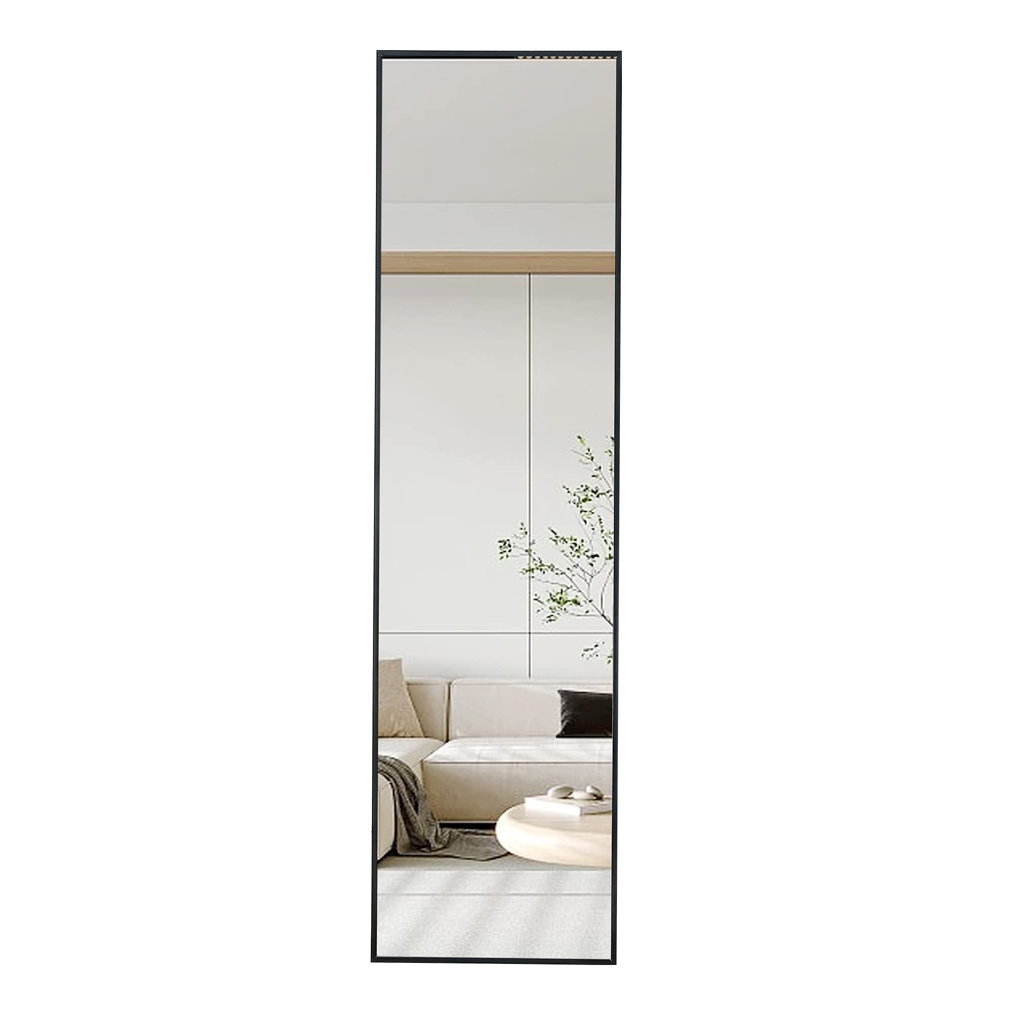 Aluminium Alloy Metal Frame Wall Mounted Full Body Mirror,Bathroom Vanity Mirror, Bedroom Home Porch, Decorative Mirror, Clothing Store, Floor Mounted Large Mirror.Black 59"*15.7"