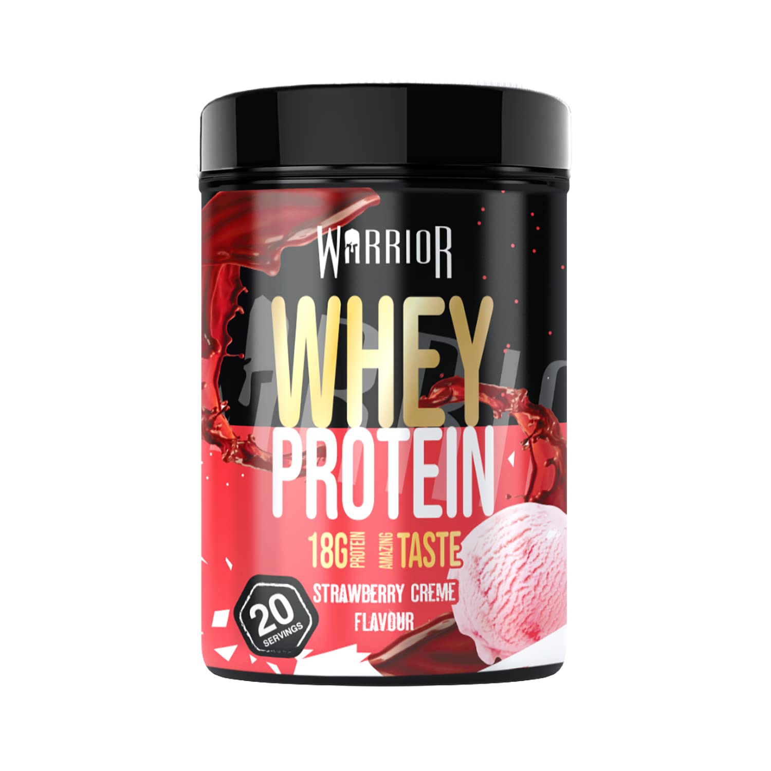 Warrior Whey Protein Powder – Up to 36g* of Protein Per Shake – Low Sugar, and Low Carbs Supplement – GMP Certified (Strawberry Crème, 500g)