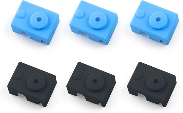 6 PCS Silicone Socks 3D Printer Heater Block Silicone Cover for E3D V6 PT100 Heater Block(Blue and Black)