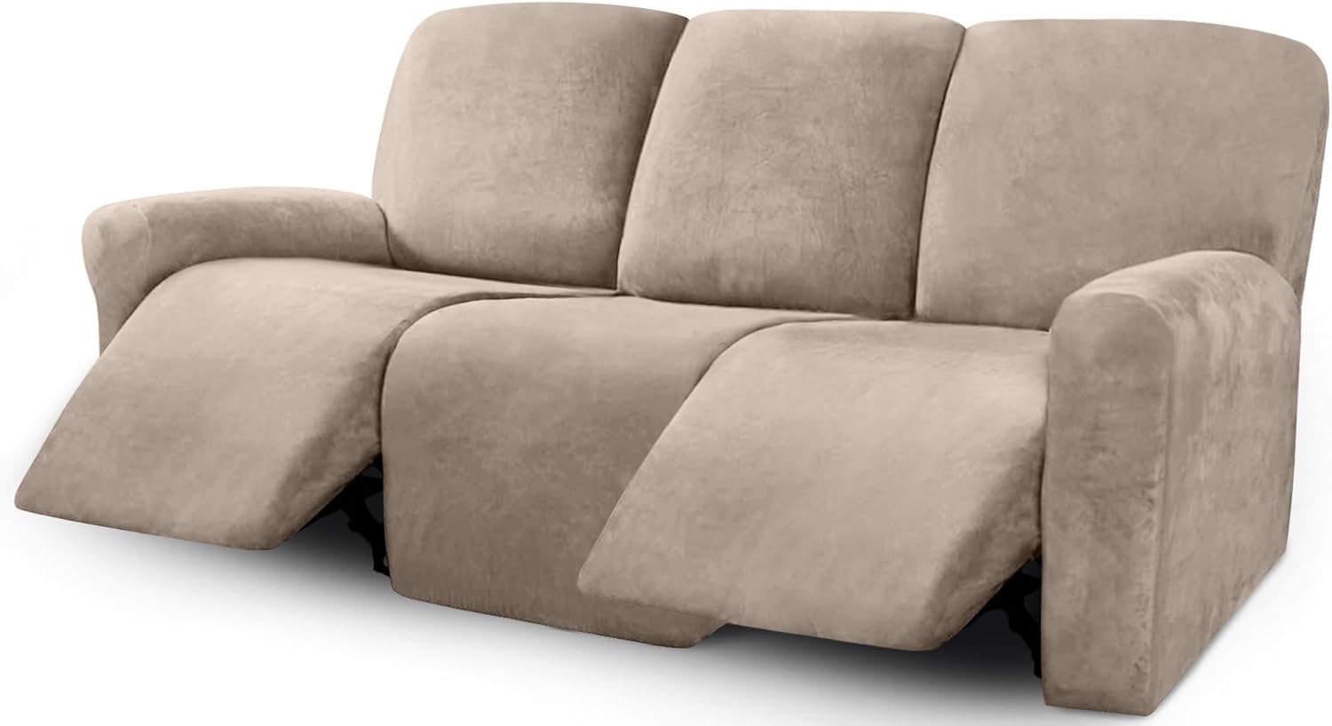 ULTICOR Velvet 8-Pieces Recliner Sofa Covers Stretch Reclining Couch Covers for 3 Cushion Reclining Sofa Slipcovers Furniture Covers Thick Soft Washable (3 Seater Recliner Cover, Taupe)