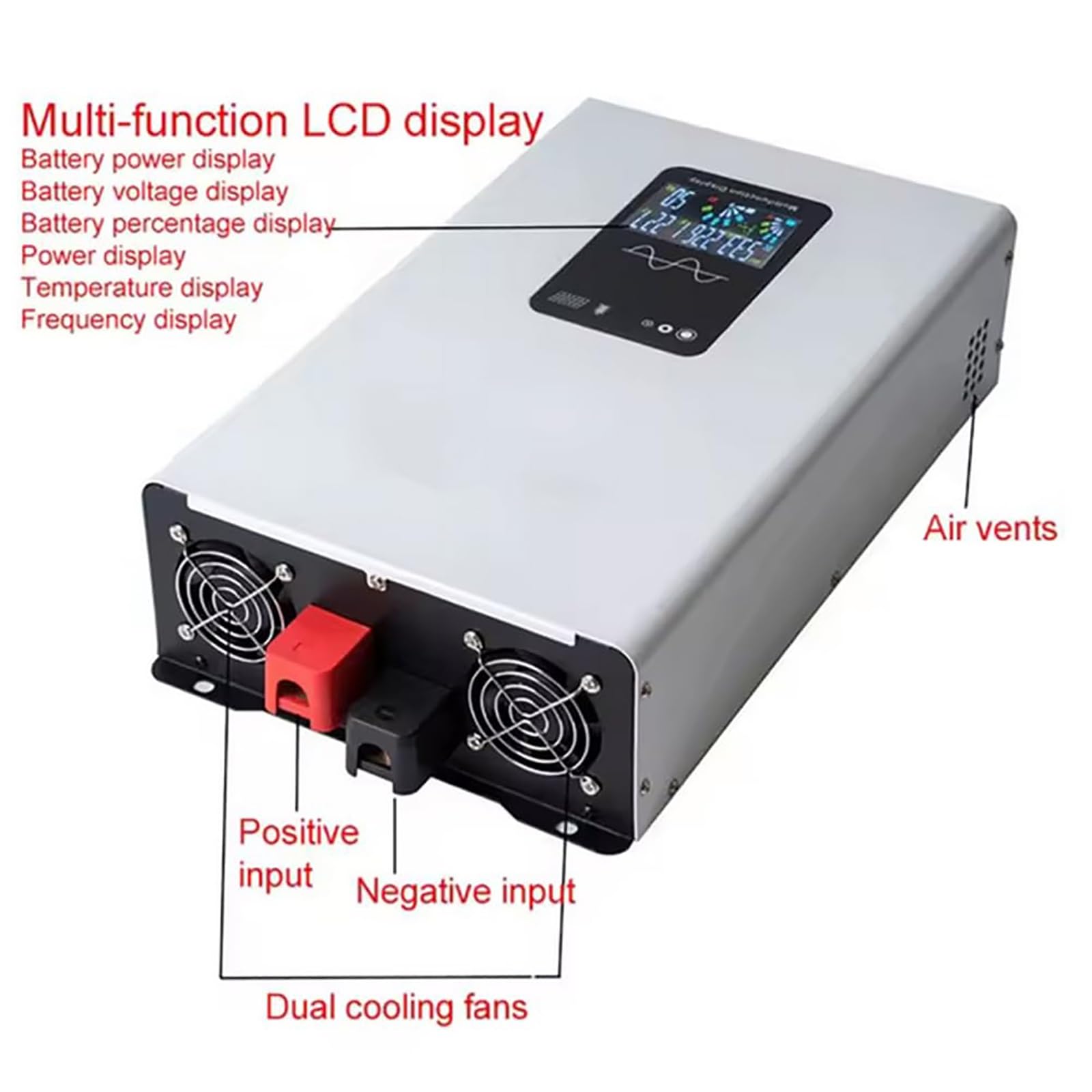 Inverter Solare Ad Alta Potenza Onda Sinusoidale Pura Convertitore Inverter | Convertitore Dc-Ac Con Display Lcd, Onda Sinusoidale Pura E Funzione Collegamento In Parallelo Per Casa, Camper, Camion(48V)