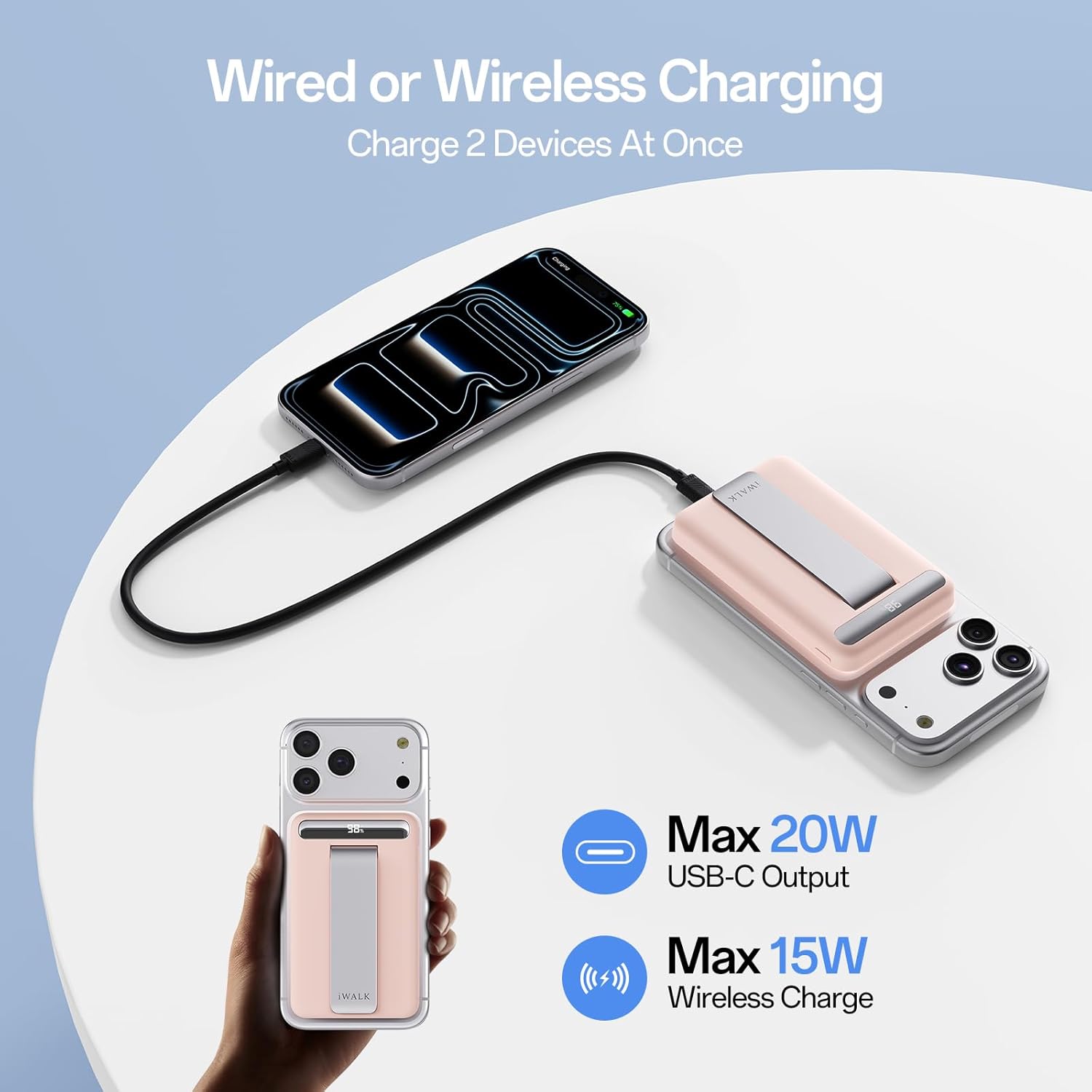 iWALK Qi2 Certified 15W Magnetic Wireless Power Bank, 10000mAh Portable Charger with Adjustable Stand & LED Display, Fast Charging for iPhone 16/15/14/13/12 Pro/Pro Max/Plus/Mini - Image 5