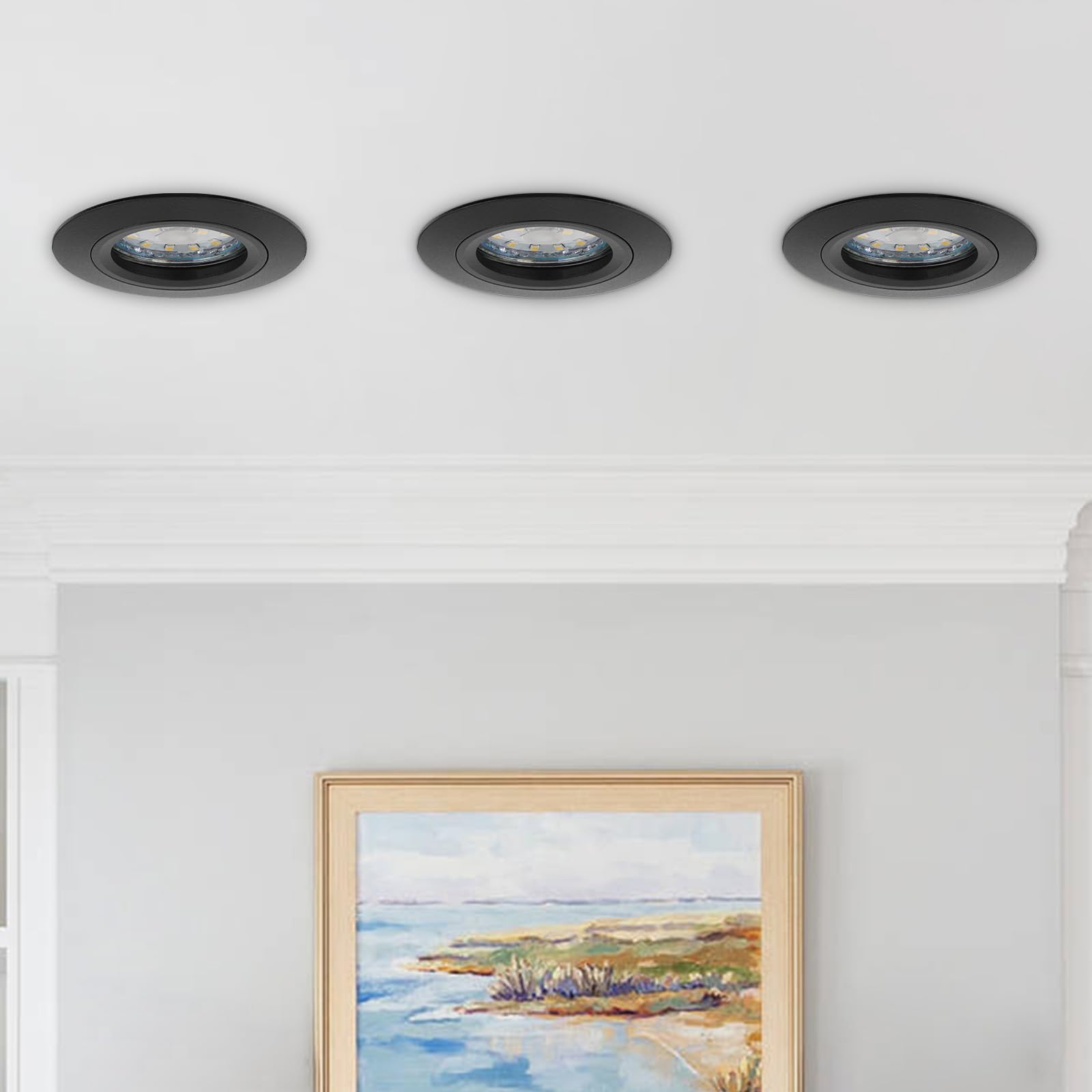 4x Reflektor wpuszczany GU10 aluminium, czarny uchwyt wpuszczany reflektor rama montażowa z gniazdem GU10, okrągły reflektor sufitowy 68 mm ekstra płaski do lamp LED, otwór montażowy ø60
