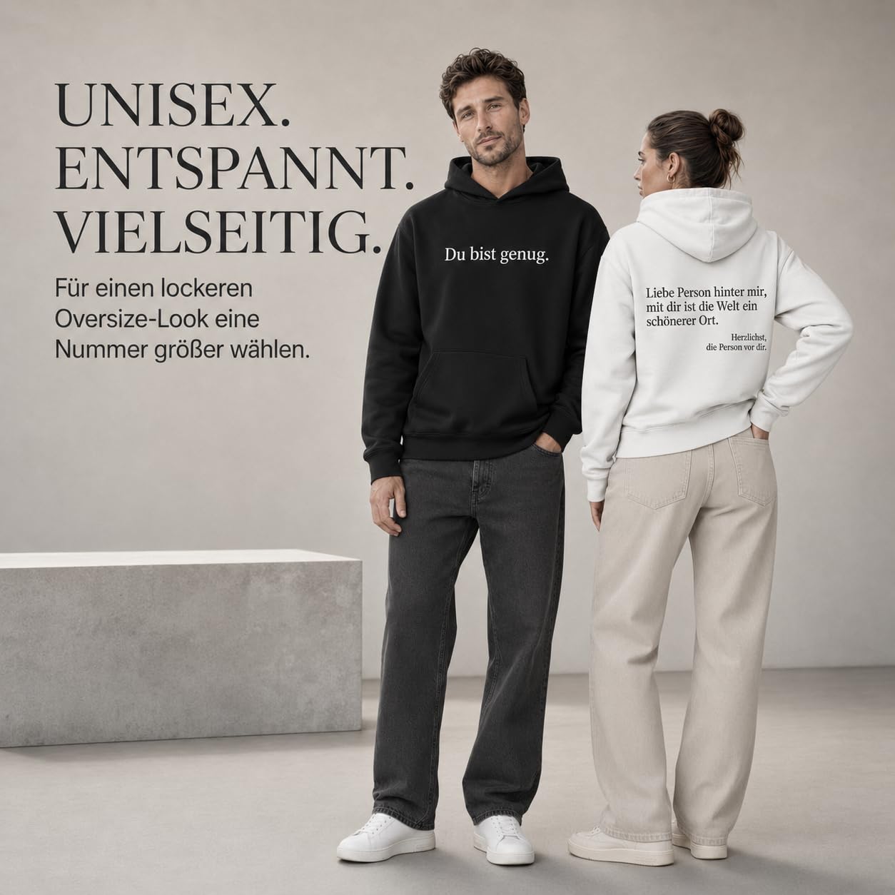Du bist genug Hoodie Unisex - Kapuzenpullover mit Motivationsspruch Pullover Damen Herren