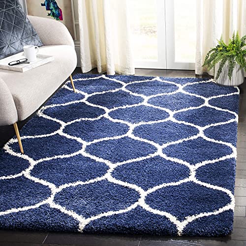Image of AROMICK Modern Polyester Anti Slip Shaggy Fluffy Rug and Carpet for Living Room, Bedroom & Dining Room (4 x 6 Feet, Blue Ivory)