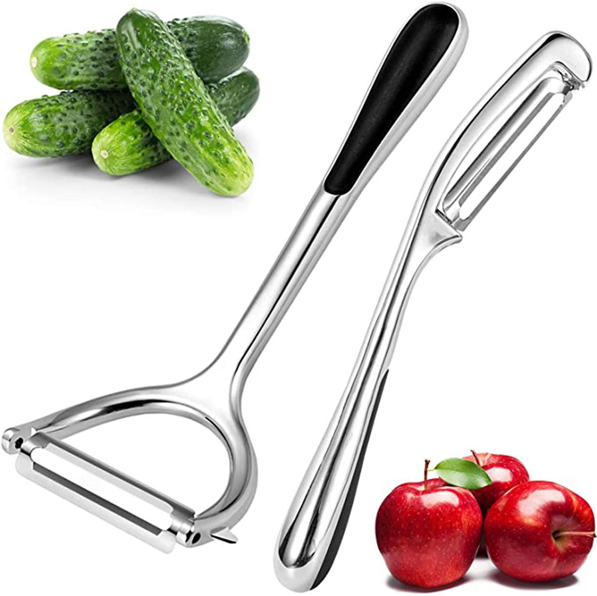 DELFINO Good Grip & Durable Stainless Steel Peeler Vegetable Peeler Potato Peelers for Apple Fruit Food Carrot Veggie Cucumber Sharp, No Nick Finger Peeler with Comfortable Non-slip Handle Good Grips
