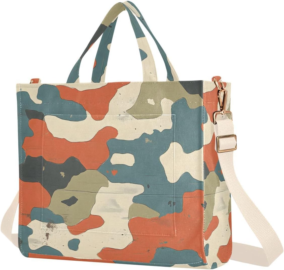 Women Tote Bag-Colorful Camo, Cloth Handbag Crossbody Bag with Inner Pocket Small