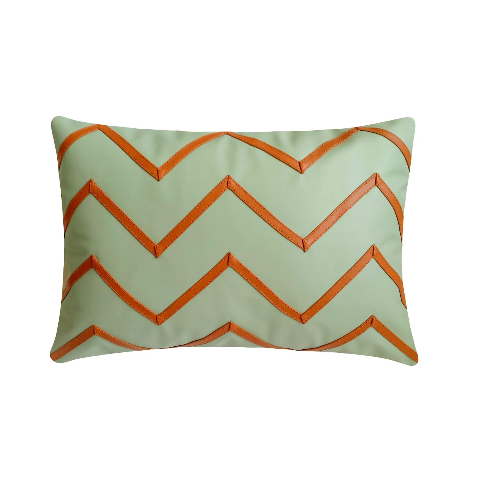 The HomeCentric Designer Mint Green Pack of 2, 30x50 cm (12"x20") Lumbar Cushion Covers, Faux Leather Faux leather Tape Lumbar Cushion Covers, Geometric Pattern Modern Style - Rosalind โ image 1