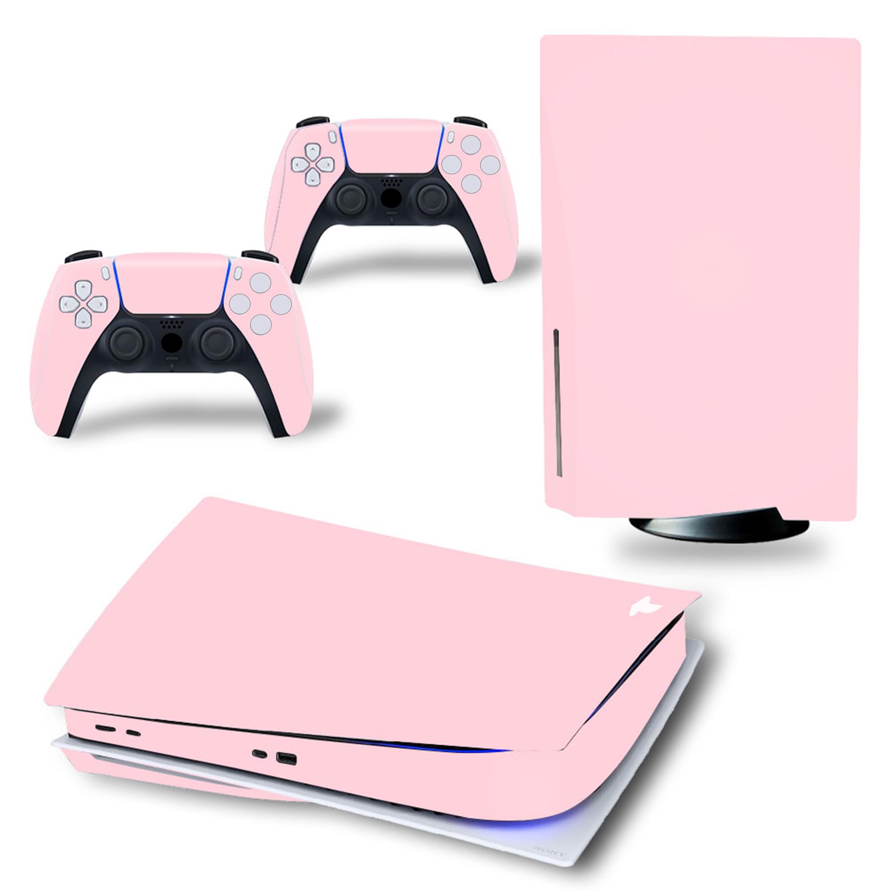 Skin Wrap Compatible with PS5 Disc Console, Protective Vinyl Sticker Decal Cover for Wireless Controller (Pink)