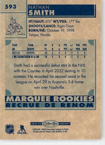 Miniatura 2 de 2022-23 O-Pee-Chee Retro #593 Nathan Smith RC Rookie Arizona Coyotes NHL Hockey Trading Card