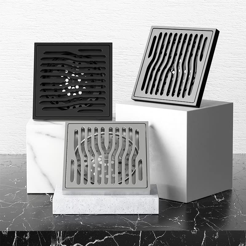 Douche Afvoerputdeksel,Badkameraccessoires,15 * 15cm Eenvoudig Raster Roestvrij Staal Grote Stroom Afdruiprek Vierkant Doucheafvoer Afvalrooster Met Haarzeef-15X15cm Sink Plug Cover (Color : A15x15cm