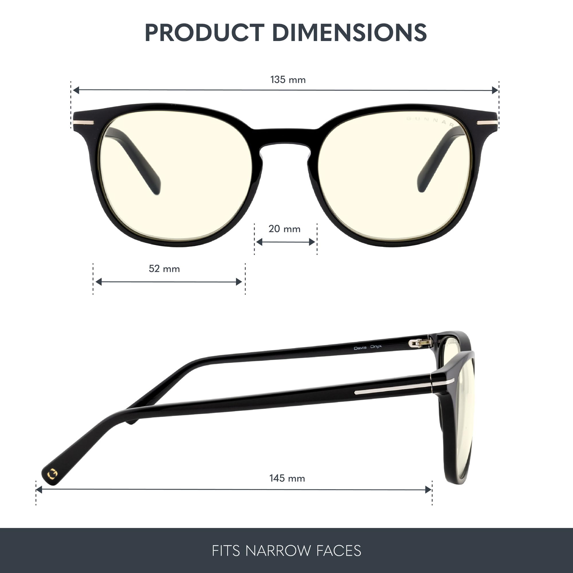 Gunnar Blaulichtfilter-Brille - Davis - Onyx - Clear | Computer-/Gaming-Brille - Davis - Onyx - Clear - 35 % Blaulicht- & 100 % UV-Schutz - Patentierte Technologie