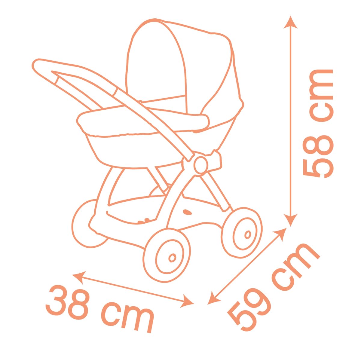 Smoby - Baby Nurse - Carrozzina - Per neonati e bambole fino a 42 cm - Capottina retrattile - Cestello portaoggetti - Dai 18 mesi - Prodotto in Spagna