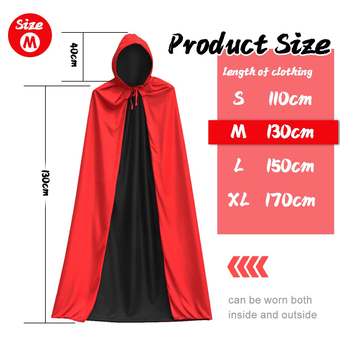 SaiXuan Mantello Vampiro, Nero Rosso Capa Costume Vampiro 150cm Con