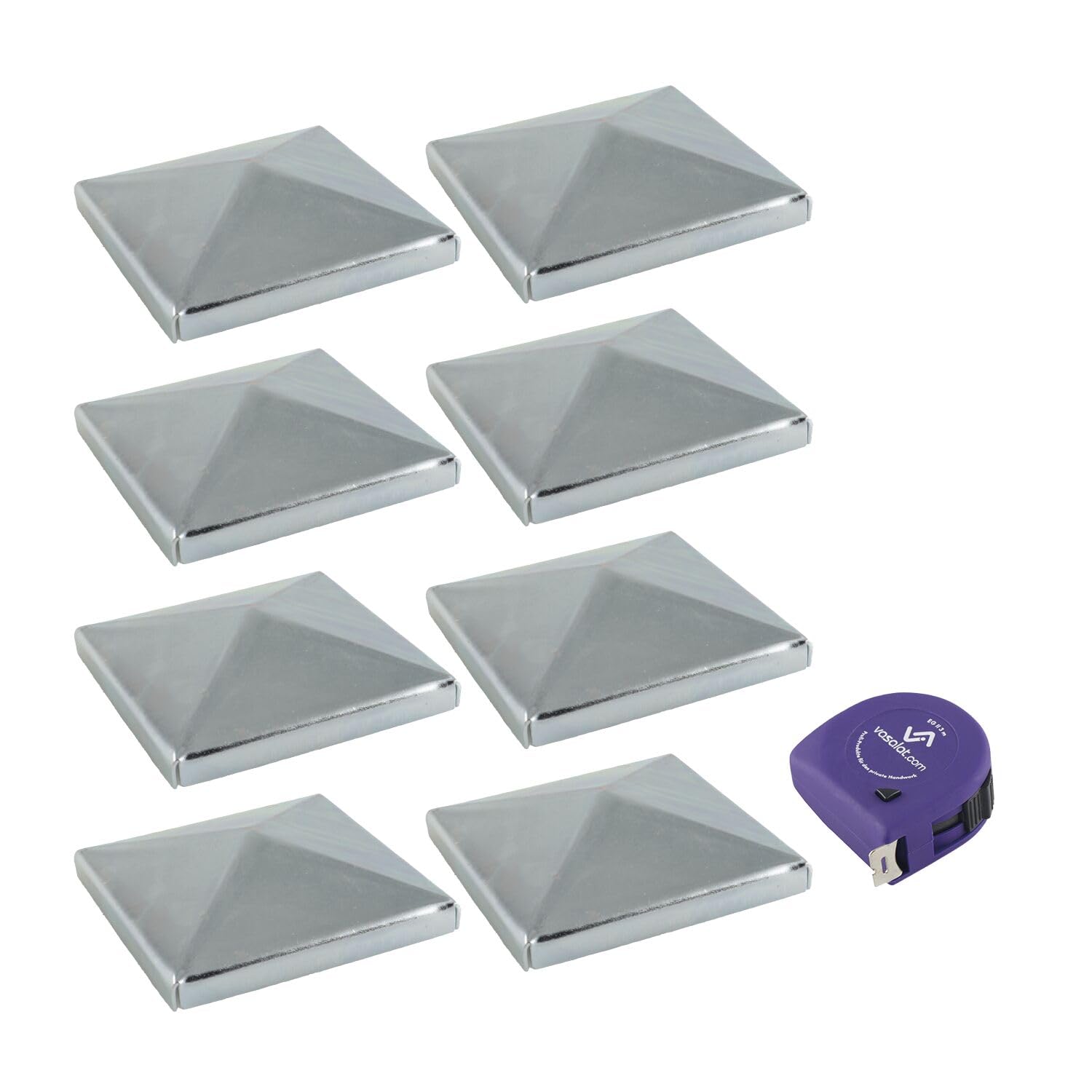 vasalat Tapa para postes de 8 x 8 cm, cubierta de postes de acero galvanizado, 8 unidades