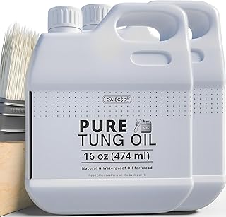 100% Pure Tung Oil for Wood Outdoor with Brush, Safe Food Grade Tung Oil for Wood Finish, Natural Waterproof Sealer Can Used on Cutting Boards, Outdoor Furniture, Butcher Blocks, 16 Fl Oz, 2 Pack