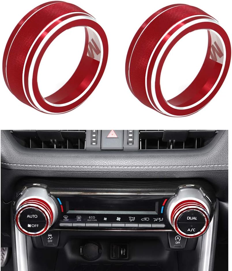 Thor-Ind Centre Console AC Air Conditioning Knob Cover Trim Ring for Toyota RAV4 2019 2020 (Red)