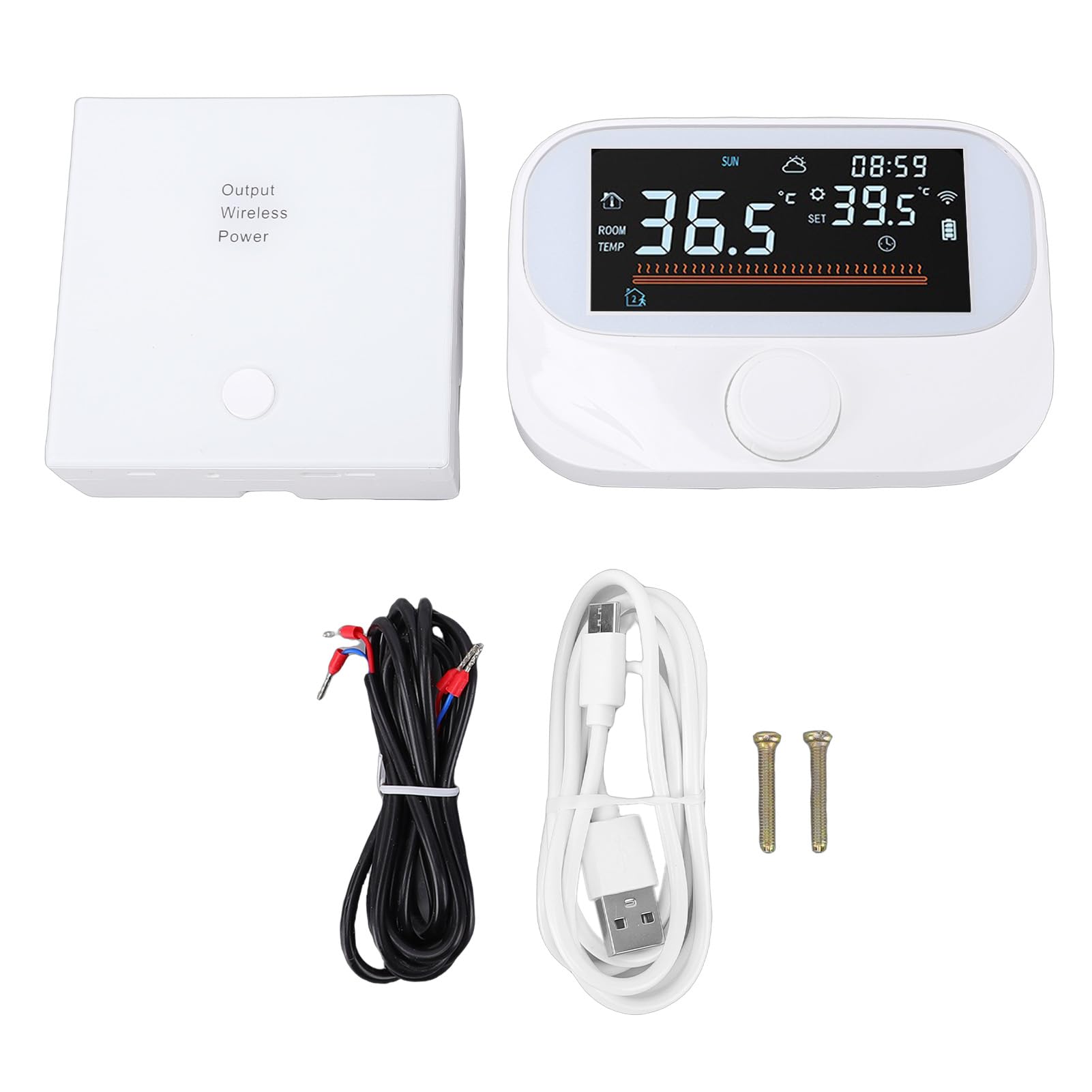 Oumefar WiFi Termostat Bojlera Termostat Pokojowy Sterownik Temperatury Programowalny Inteligentny Czas Pokrętło Obrotowe Wyświetlacz Pogody Pamięć Wyłączenia Zasilania z Odbiornikiem