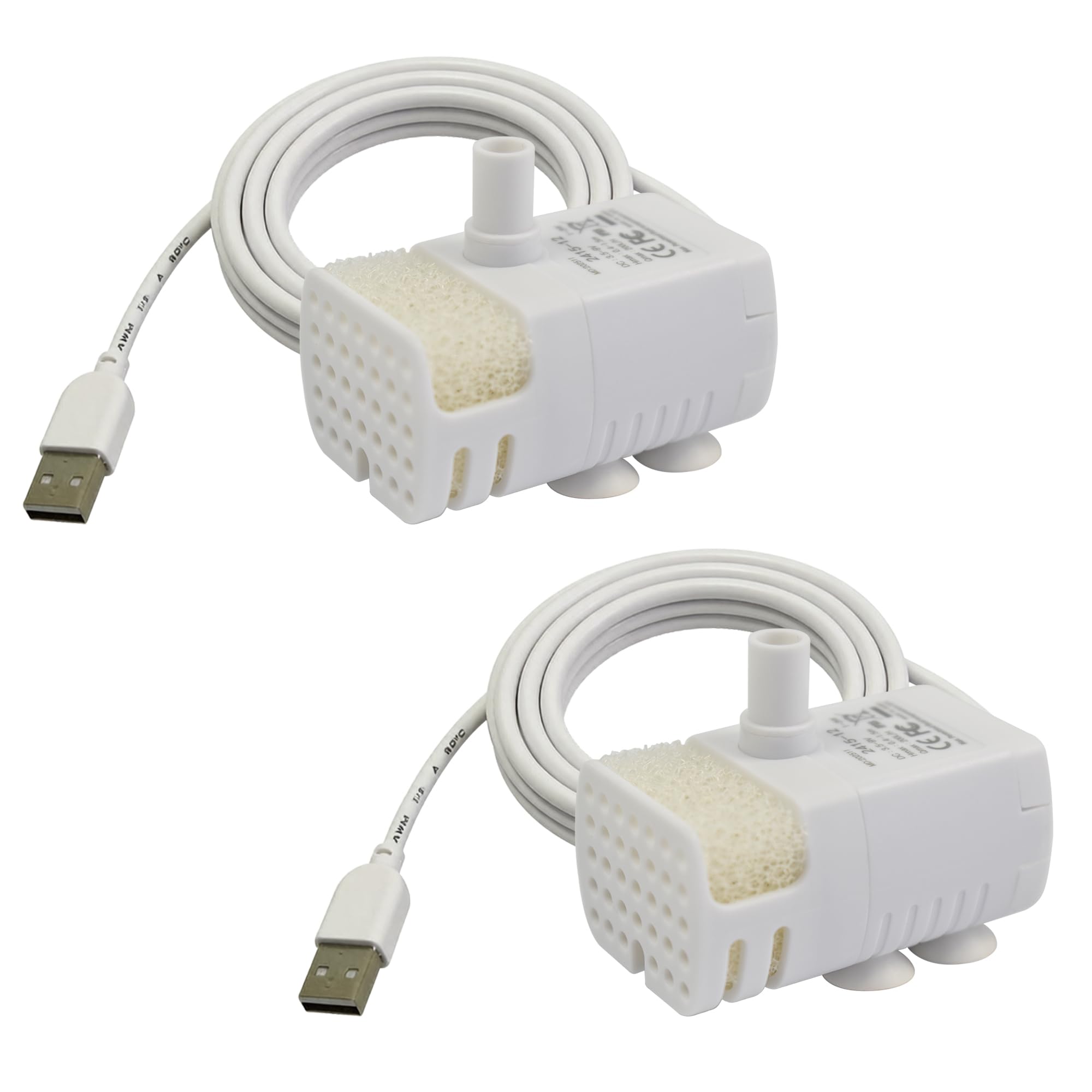 CONQUERALL 2PCS DC 5V USB Submersible Pump 1W 39GPH 2.3ft with Filter Sponge Pet Fountain Pump for Bird Bath(White)