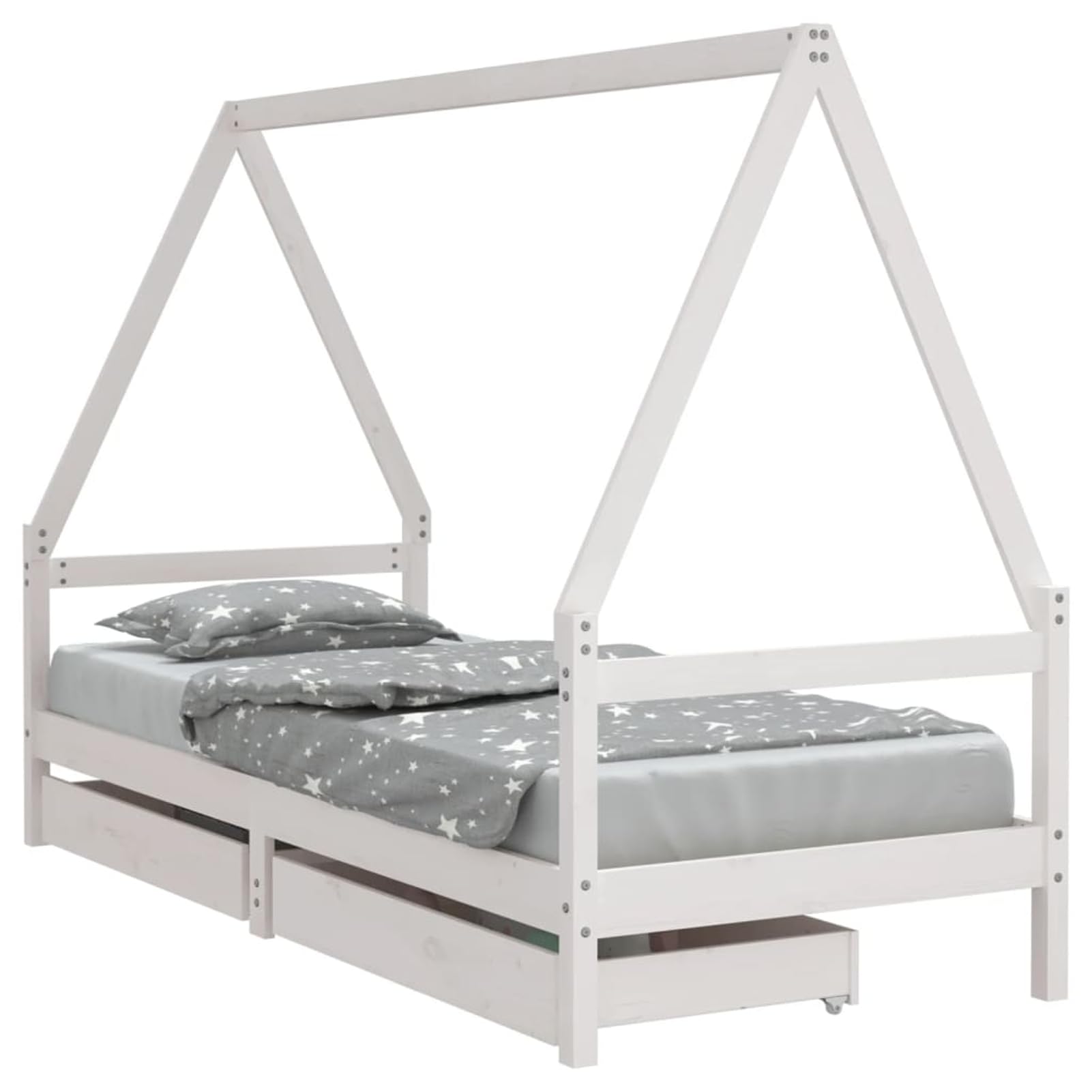 Rantry Holz-Kinderbett Hausform mit Schubladen, weiß, 205,5x85,5x143 cm, für Kinder ab 4 Jahren Model834466