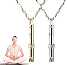 Breathlace Breathing Necklace,2PCS Portable Stress Relief Mindful Necklace, Anxiety Relief Whistle Necklace for Women Men Meditation(Gold and Silver)