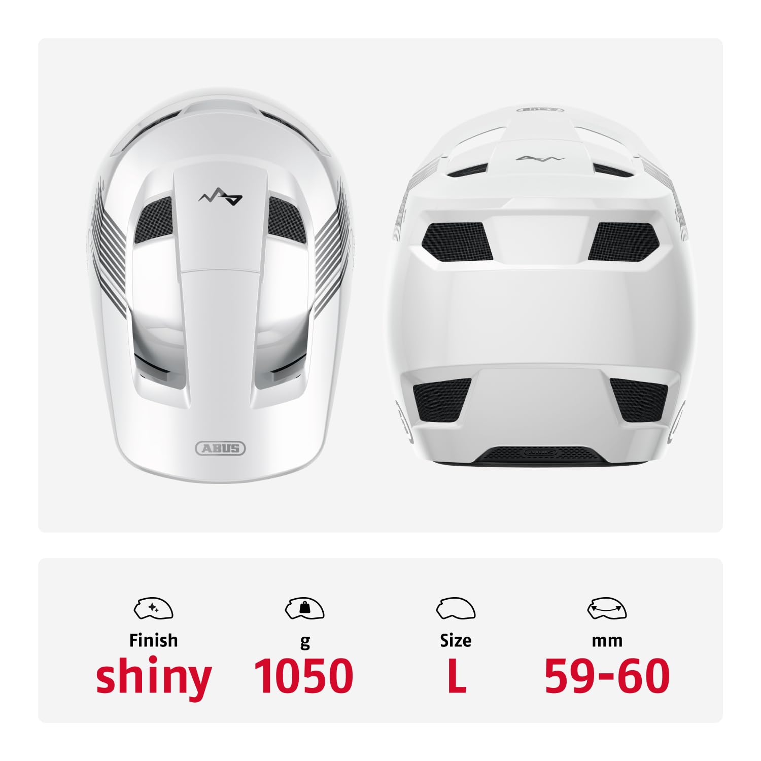 ABUS Casco Downhill HiDrop, Fullface, Alpine White, Talla L | Casco de bicicleta certificado ASTM con carcasa ABS para MTB, Downhill, Enduro y Bikepark