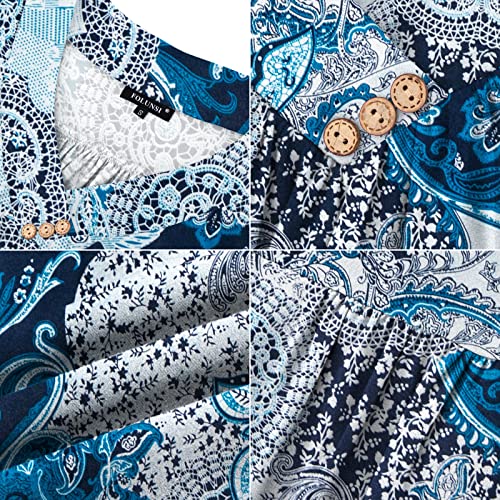 FOLUNSI Women’s Plus Size Short Sleeve Henley Shirt V Neck Floral Blouses Tunic Tops M-4XL4
