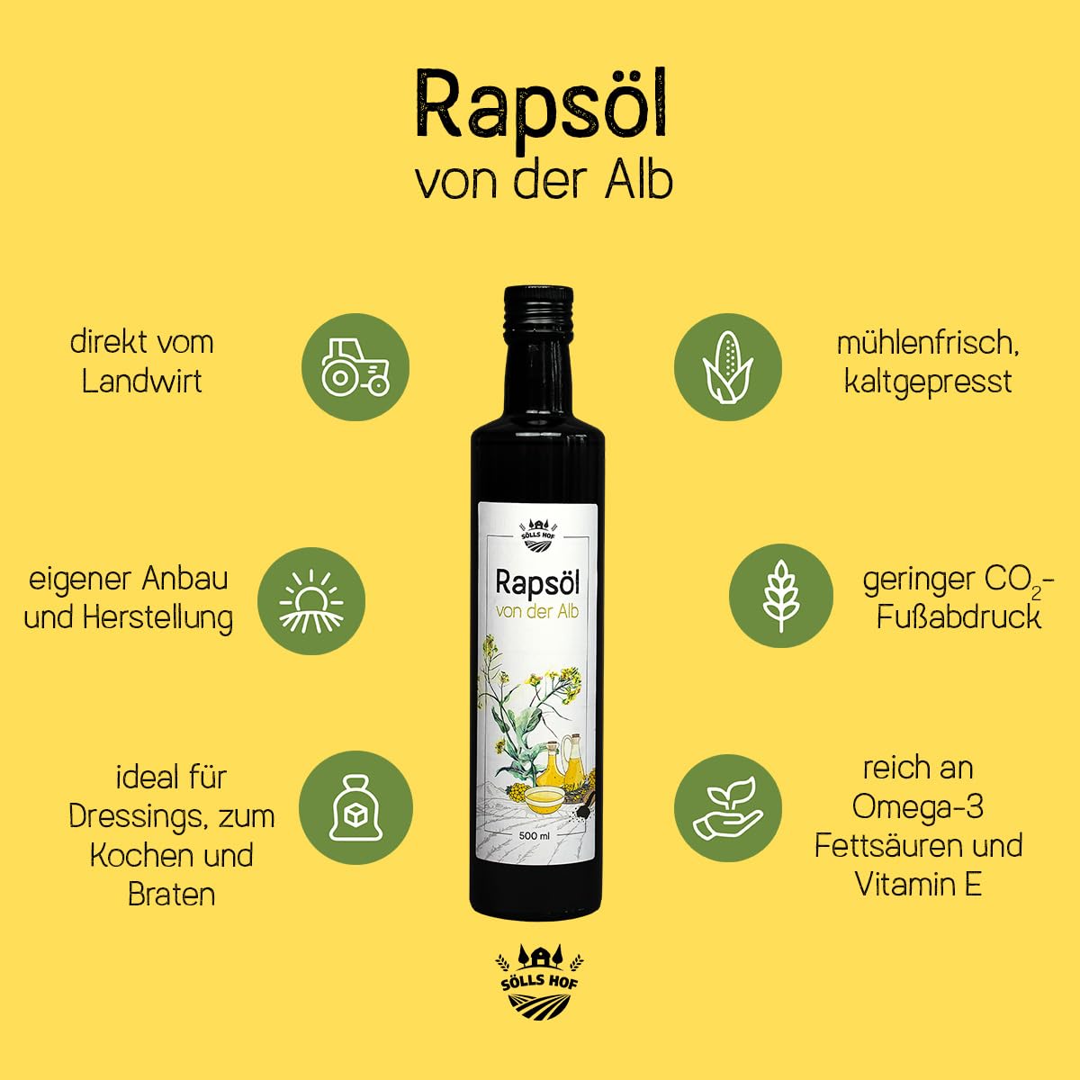 5 l - kaltgepresstes Rapsöl - aus deutschem Anbau - direkt vom Bauernhof, top Qualität