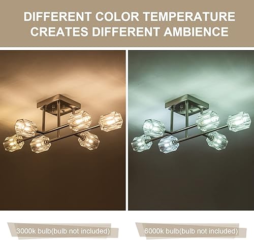 Miniatura 9 de Lámpara de techo industrial semiempotrada de 24 pulgadas, 6 luces, lámpara Sputnik, lámpara de techo retro negro mate, iluminación moderna de granja