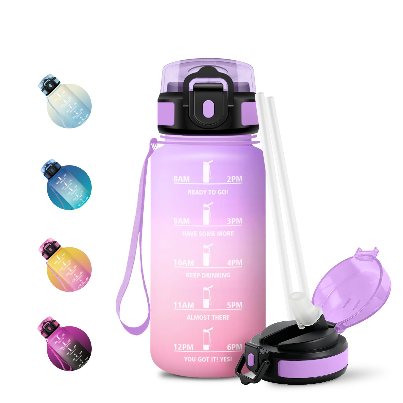 JAPORIA 500ml Water Bottle with Straw Leak Proof Water Bottle with Time Indicator for Office Hiking