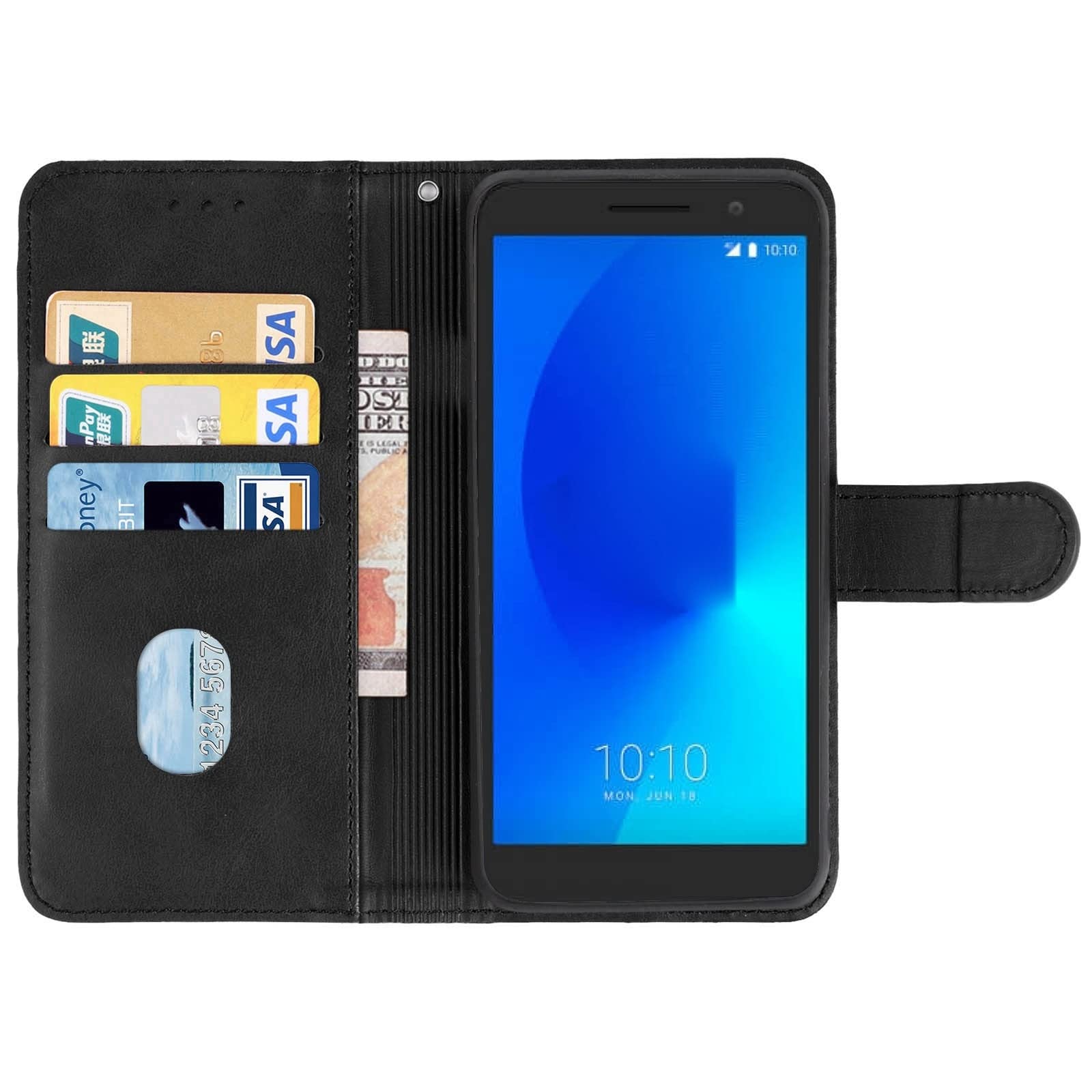 Custodia Portafoglio Per Alcatel 1 (2019) 5033D/5033X - Eco Pelle Con Supporto E Slot Porta Carte - Antiurto Con Chiusura Magnetica - Nero