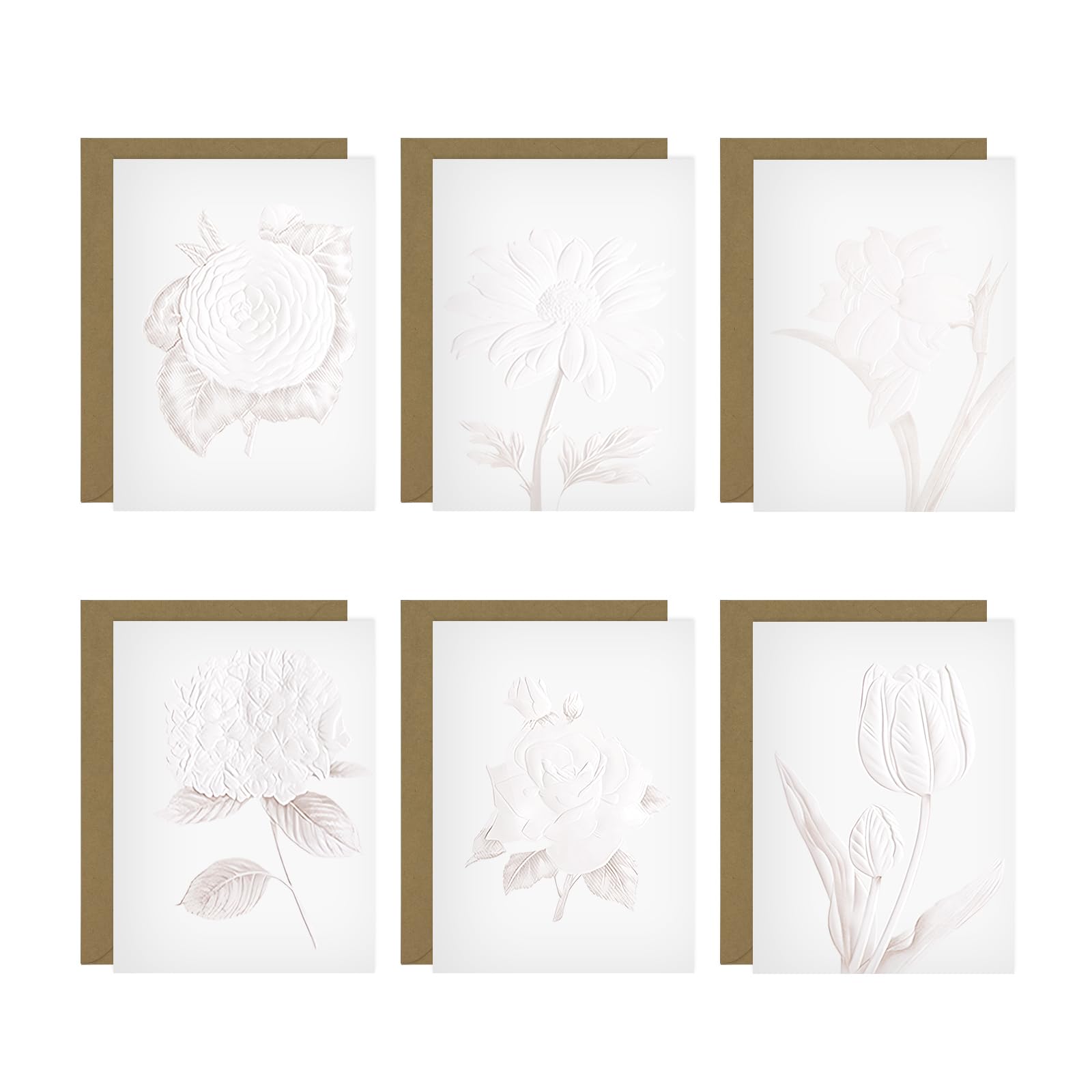 WUMUZAI Embossed Floral Note Cards with Envelopes 5 x 7in, Set of 6 Greeting Cards Blank Inside, All Occasion Cards, Stationery Notecards Cardstock Paper for Birthday Invitation Wedding Business