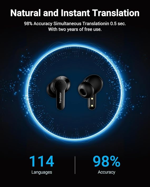 Ai Translation Earbuds Real Time, 144 Languages Translator Earbuds with 5 Translation Modes, Audifonos Traductores Ingles Espanol for Travel/Business/Learning, Translator Earbuds - Black