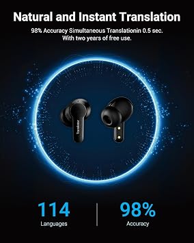 Ai Translation Earbuds Real Time, 144 Languages Translator Earbuds with 5 Translation Modes, Audifonos Traductores Ingles Espanol for Travel/Business/Learning, Translator Earbuds - Black