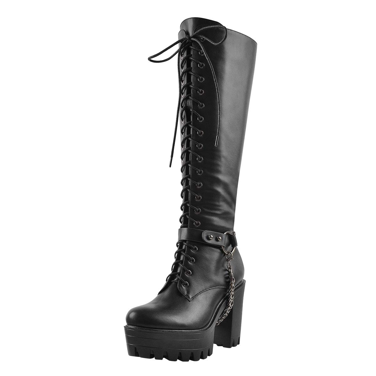 Only maker Damen Langschaft Stiefel Plateau Schuhe Cool Schwarz