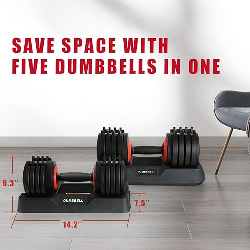 Miniatura 7 de Juego de mancuernas ajustables de 2555 libras, peso de mancuernas de ajuste rápido para ejercicios, par de mancuernas para hombres y mujeres en