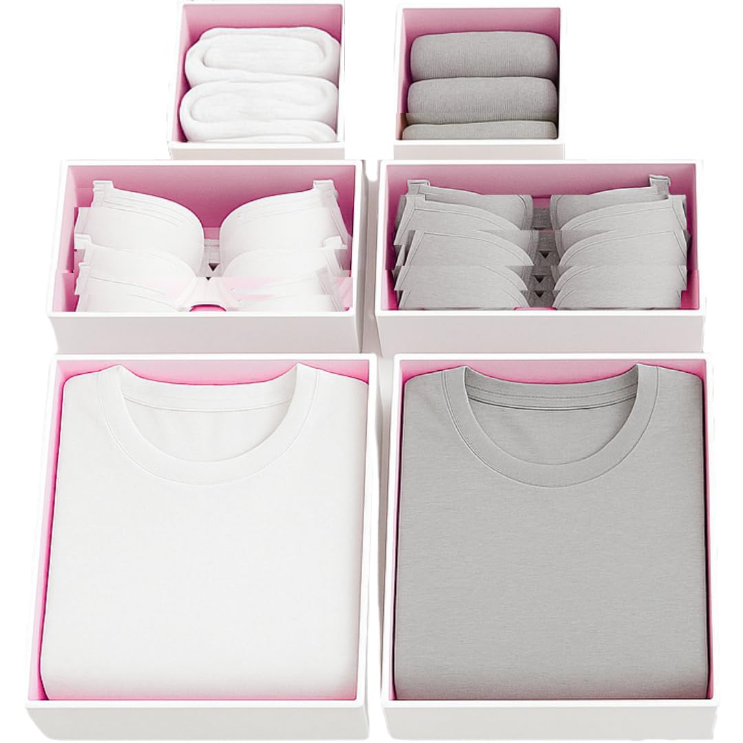 Bermondsey Division 6 Pcs Pink/White 6Pcs Pink/ Large Drawer Organisers Divider Drawer Dividers Clothes Storage Bedroom Drawers Wardrobe Organiser Storage Organizer Clothing & Wardrobe Storage Solutions