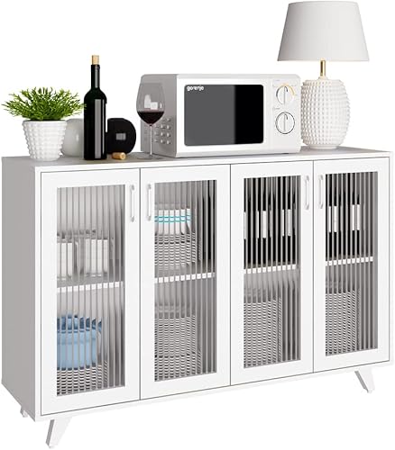 Panana Kitchen Buffet Server Table Accent Sideboard Cupboard Server Buffet Console Table with Doors Cabinet (49inch, White) Blanco,Negro -