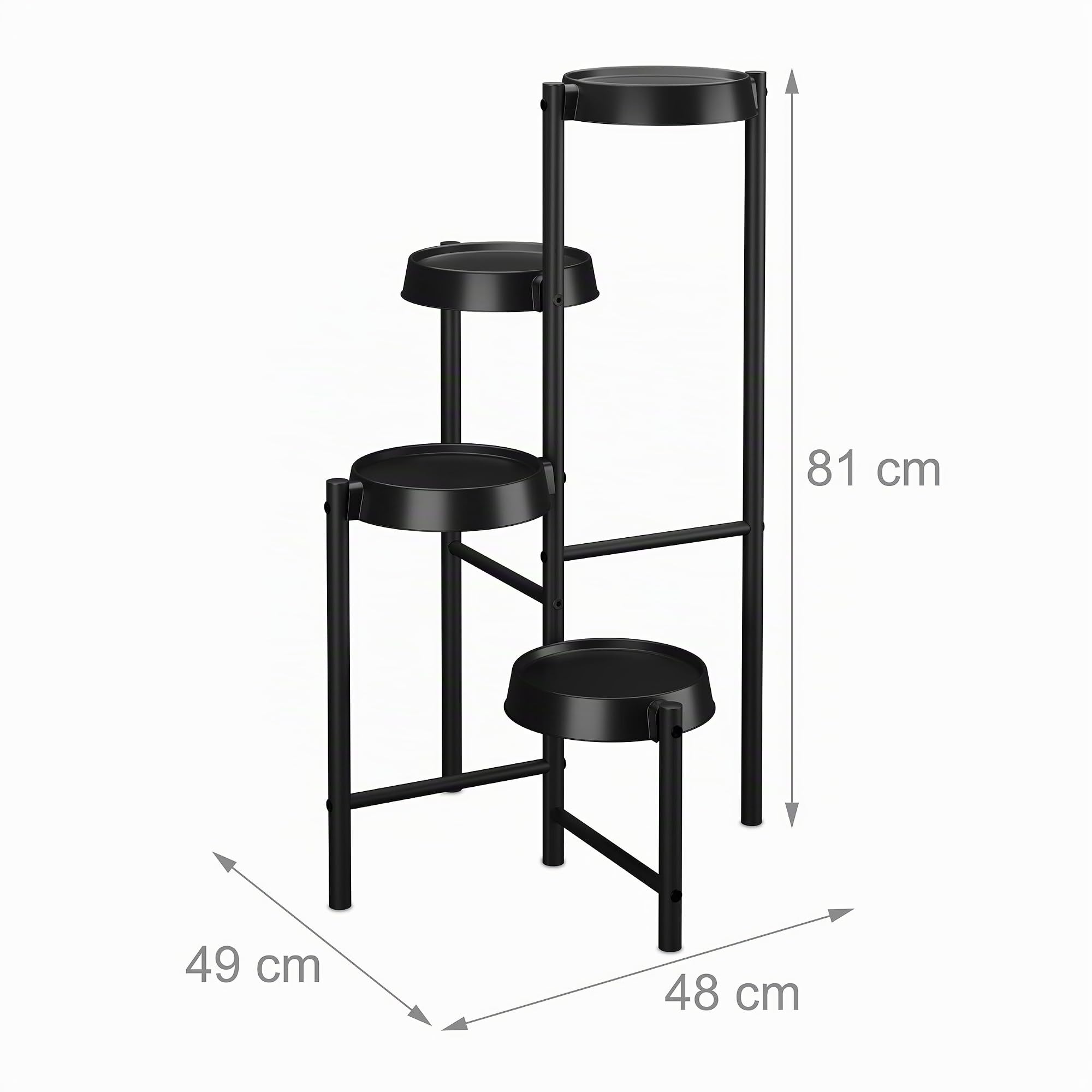 Relaxdays Étagère à Plantes, 4 emplacements, métal et Plastique, H x L x P : 81 x 48 x 49 cm, pour l'intérieur, Noire