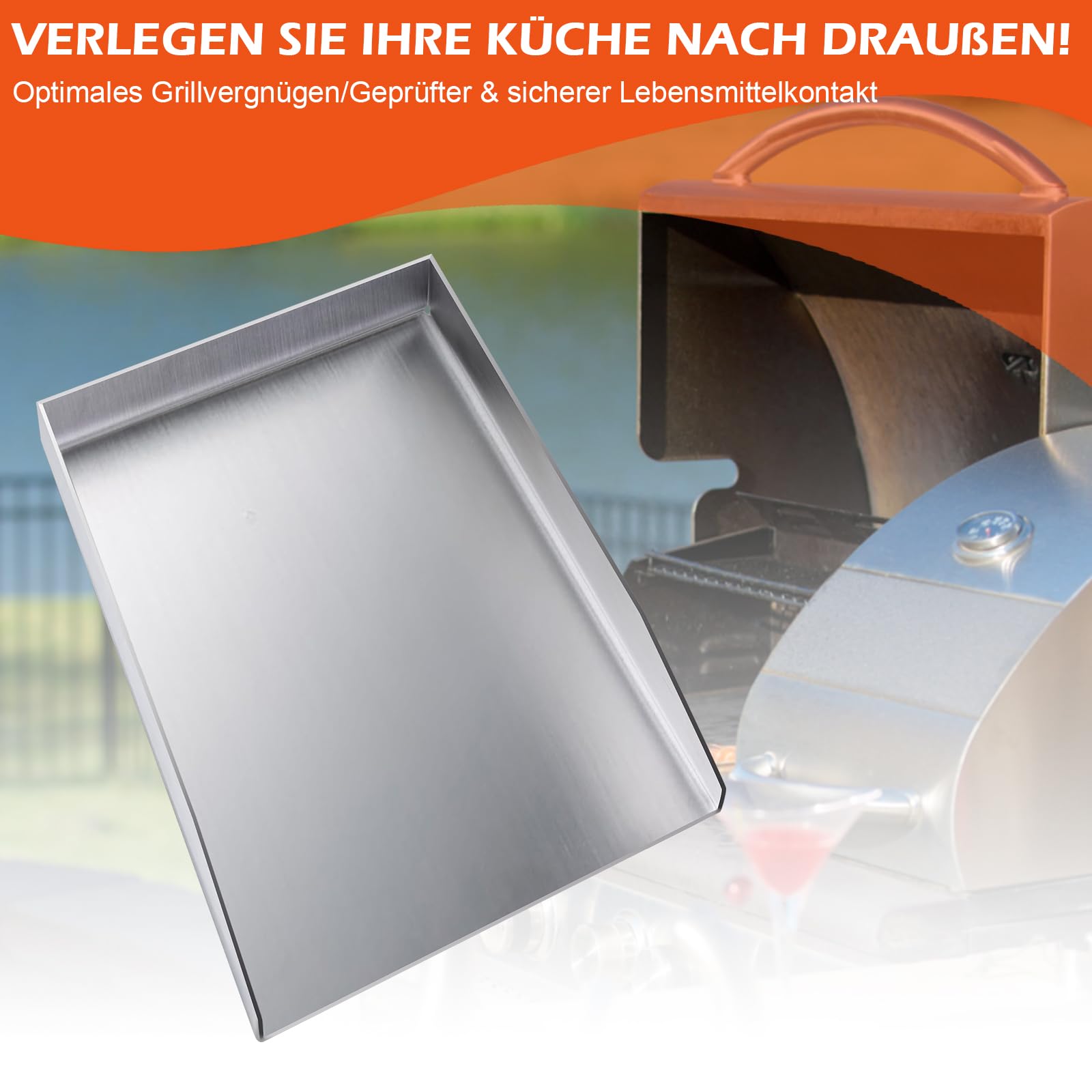 Edelstahl Grillplatte Massiver Universal BBQ Plancha Griddle, Spülmaschinenfest und rostfrei, für Holzkohle Grillwagen, mehr (1.5mm Edelstahl – 36x26cm)