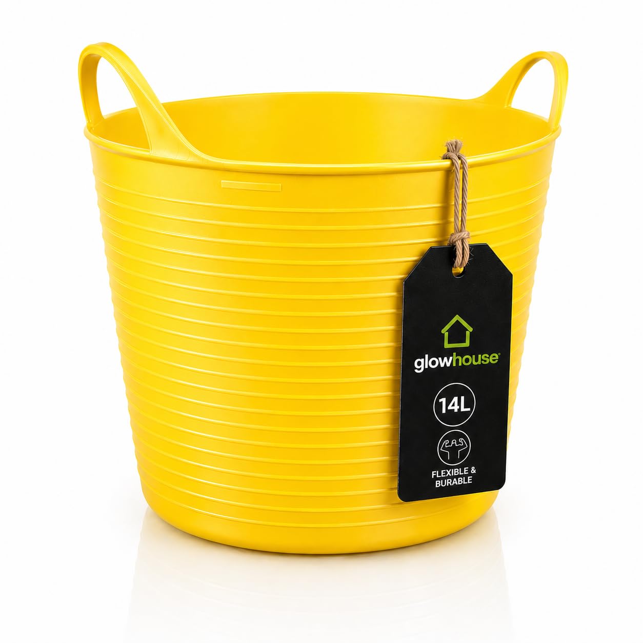 Flexi Buckets Heavy Duty Flexible Tub Trug Strong Multi-Purpose Garden, Stable, Feed, Cleaning & Storage Bucket Durable Carry Handles for Home, Garden, DIY & Outdoor Use (Yellow, 14 Litres Pack of 1)