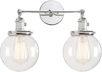 Vista 20 de PERMO Apliques de pared doble vintage industriales antiguos con 2 luces con doble cúpula de vidrio transparente claro de 5.9" redonda (Negro)