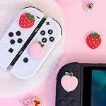 DLseego 4PCS Thumb Grips Designed for Nintendo Switch 2 2025, Soft Silicone Joycon Analog Controller Protective Anti-Slip Cover Button Joycon Joystick Caps Covers,Strawberry, Peach - Red Pink